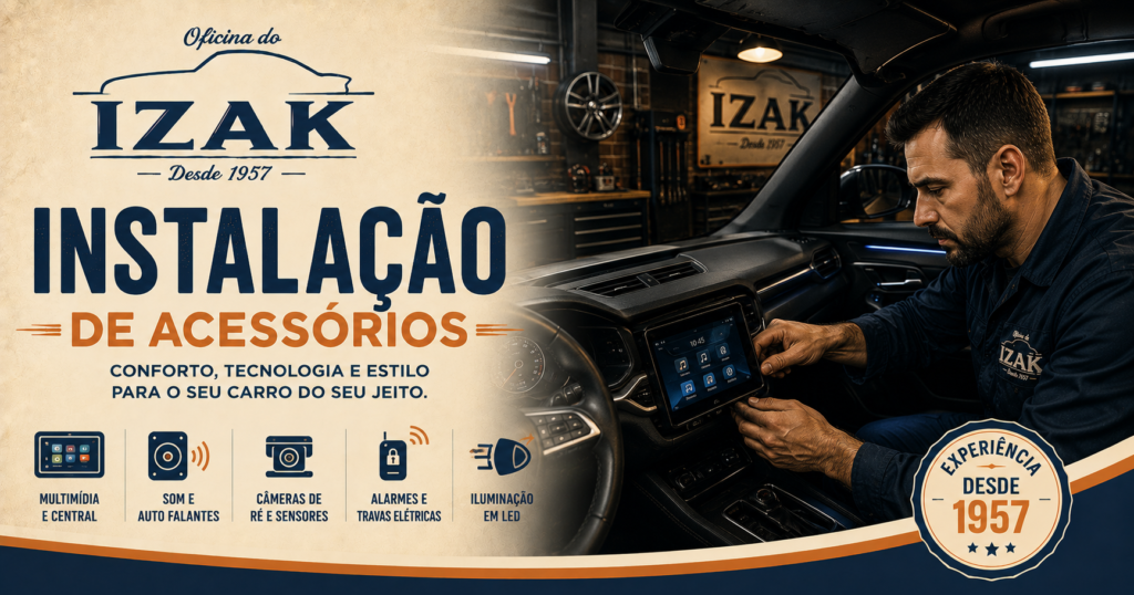 Instalação de acessórios automotivos na Oficina do Izak em Niterói: multimídia, som e câmeras
